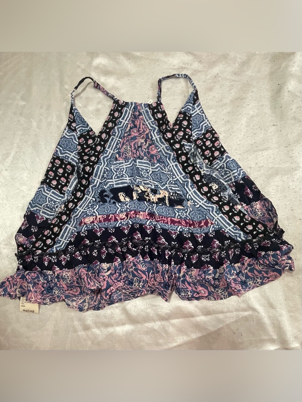 Free People Blue & Pink Patterned Ruffle Hem Cami - Picture 2 of 3